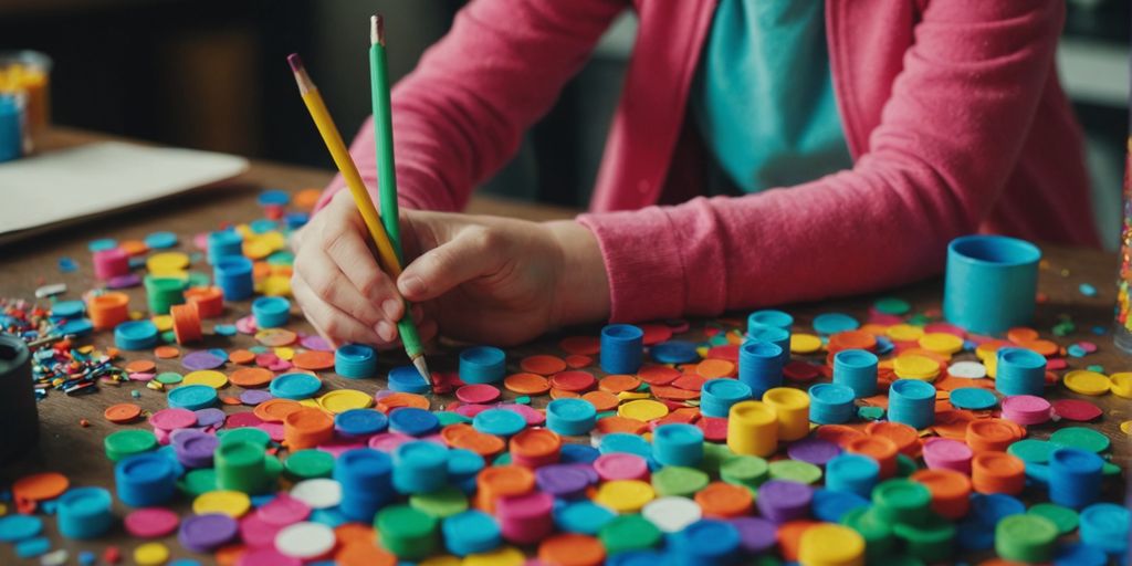Kids enjoying crafting with colorful supplies